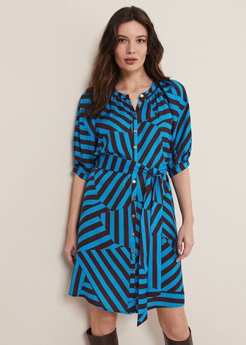 Phase Eight Rosella Striped Dress Blue/Chocolate USA | 8346095-KO